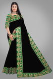 Solid, Woven Daily Wear Cotton Blend Saree green black