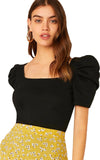 Casual Half Sleeve Solid Women Black Top Black