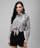 Casual Full Sleeve Printed Women Grey Top Grey