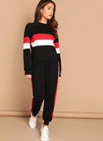 Self Design Women Track Suit Black, Red