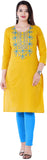 Women Embroidered Straight Kurta MUSTERED YELLOW