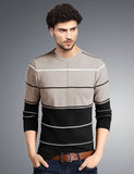 Striped Men Round Neck Yellow T-Shirt Black-Beige-White1