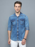 Men Washed Casual Grey Shirt Blue